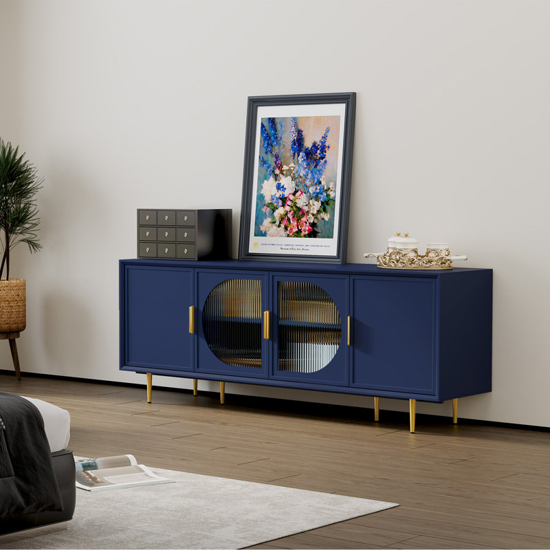 66" Modern TV Stand Media, Console Cabinet for TVs Up to 75", Entertainment Center with Storage for Living Room, Blue