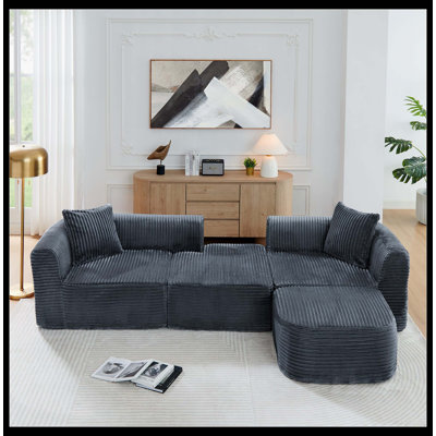 Canapé modulaire 114 po avec méridienne en forme de L, canapé modulaire avec repose-pieds mobile 114 po, canapé-lit pour salon, sans assemblage requis, noir