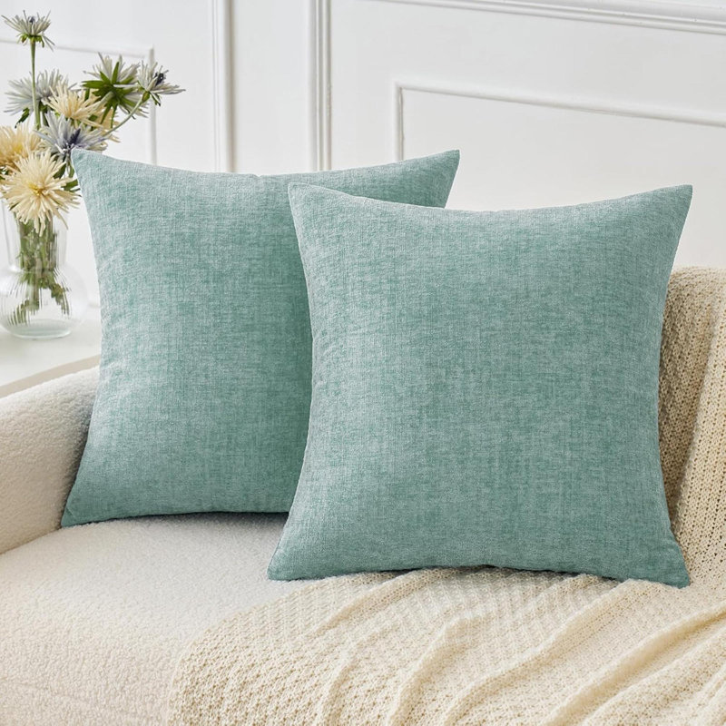 Pack Of 2 Couch Throw Pillow Covers Soft Aqua Green Chenille Pillow Covers For Sofa Living Room Solid Dyed Pillow Cases, Gray