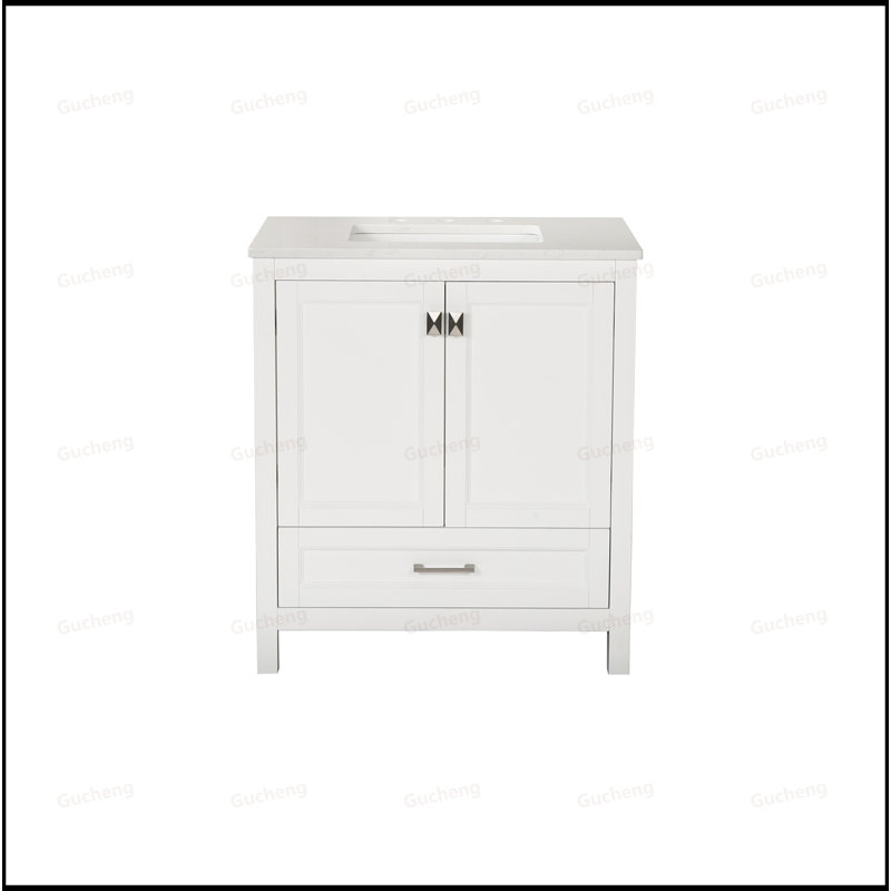 Meuble-lavabo autoportant de 30 po avec lavabo rectangulaire et porte à fermeture en douceur, Blanc