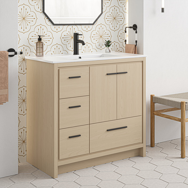 Virage 36 Freestanding, Bathroom Vanity, Oak, White, Single