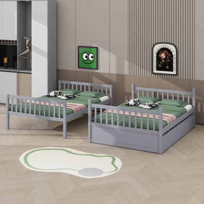 Lit superposé double avec lit gigogne intégré, convertible en deux lits plateforme double