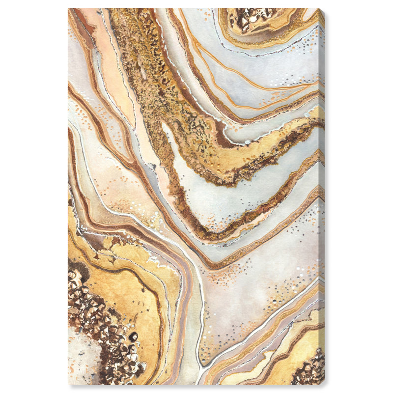 Golden and Beige Abstract Geode Canvas Wall Art, 16" x 24"