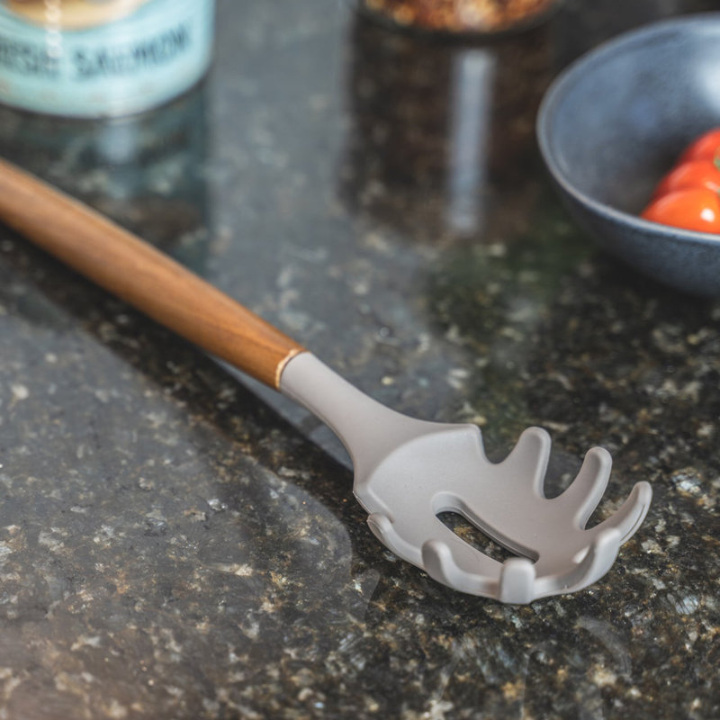 Acacia Wood & Silicone Grey Spaghetti Server