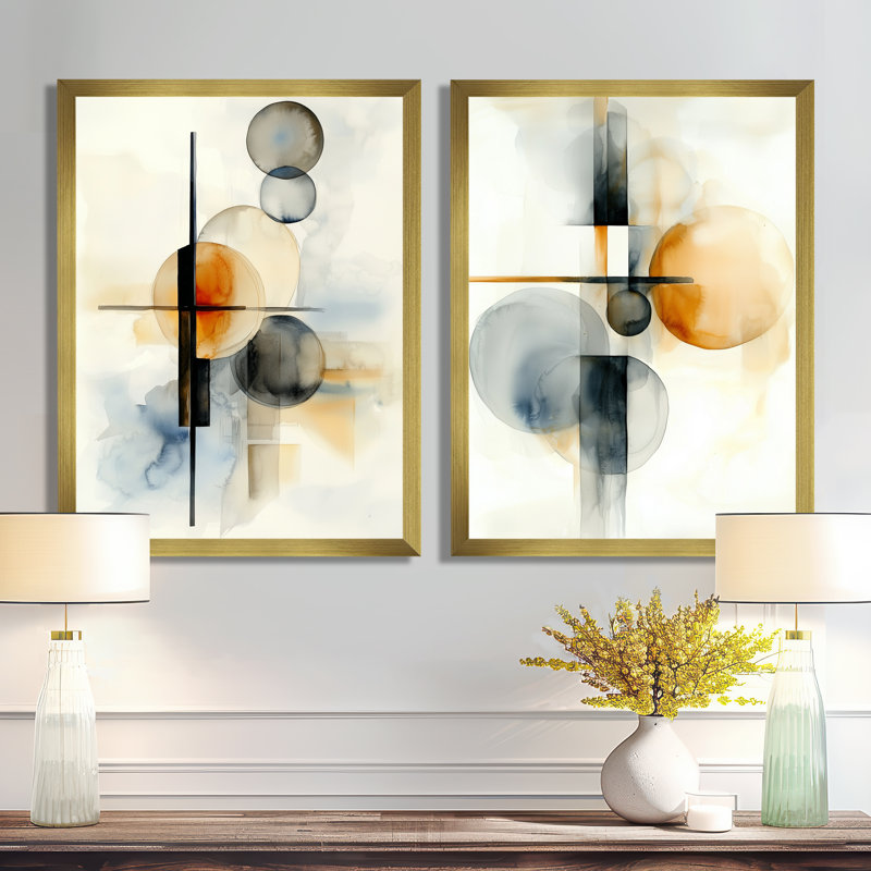 Abstrait suprématisme équilibre avec formes I - ensemble de 2 décorations murales modernes, H 32 po x l 48 po
