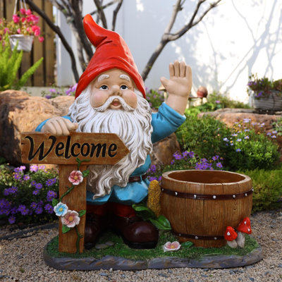 Outdoor Garden Sculpture Gnome Flower Pot Planter - Unique Yard Statue Decoration, Interesting Law Outdoor Ornament