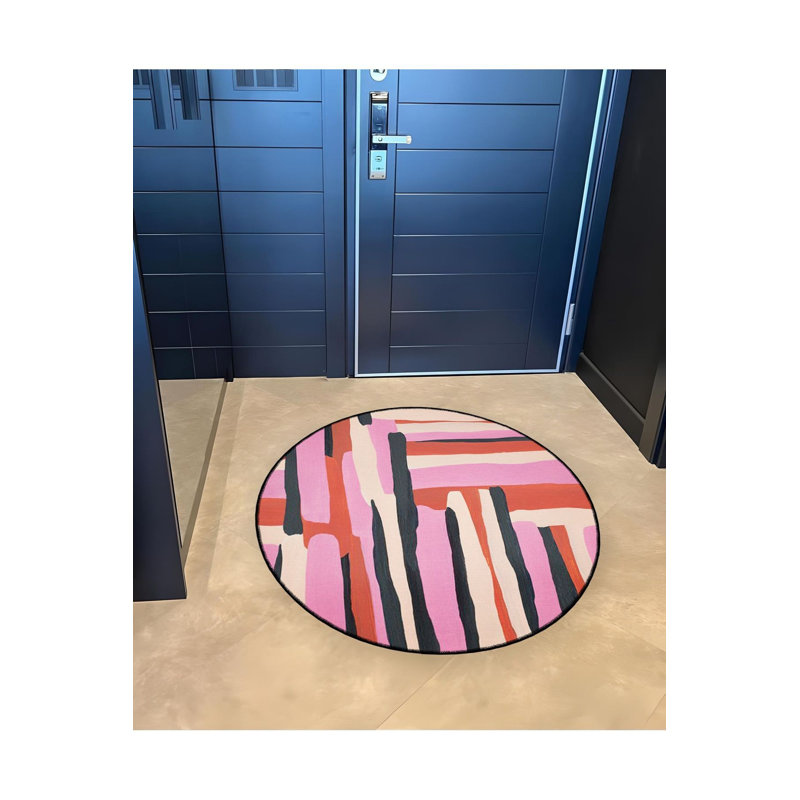 Tapis rond rond lavable à la machine rose, Rond 4 pi 11 po 
