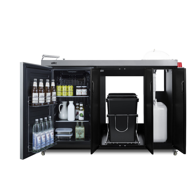 Summit Black and Stainless Steel Outdoor Kitchenette with Sink and Mini Fridge