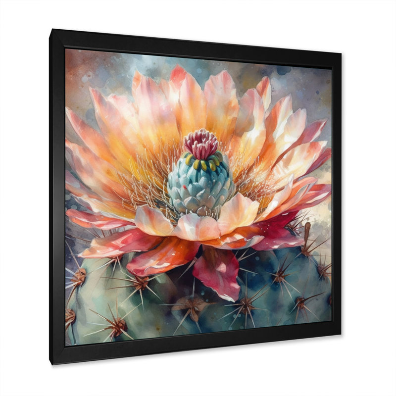 Impression sur toile encadrée «Rozalja Orange Green Cactus Flower III - Cactus», H 16 po x l 16 po, Impression encadrée