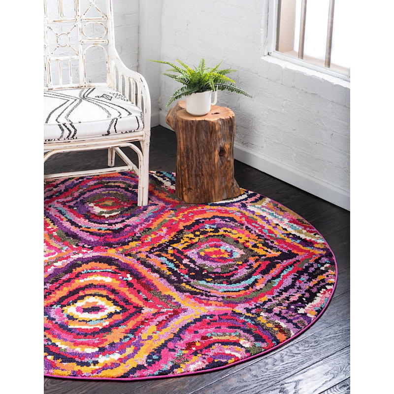 Tapis mauve / orange Eddins, Rond 6 pi 1 po