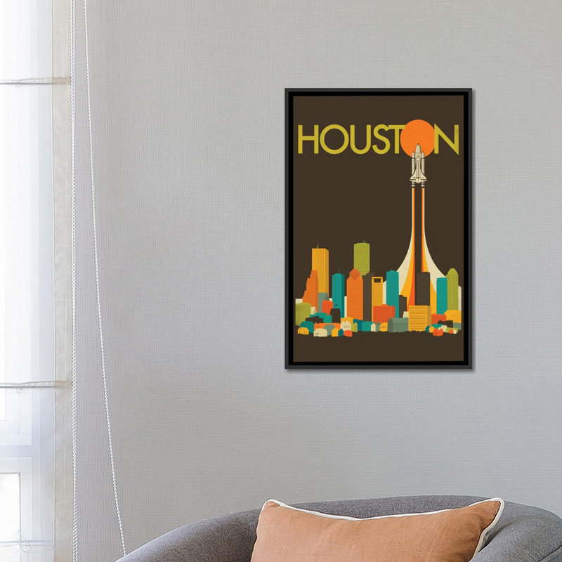 «Houston Skyline», impression sur toile tendue, H 26 po x l 18 po x P 1,5 po, Toile encadrée noire, Pas de tapis