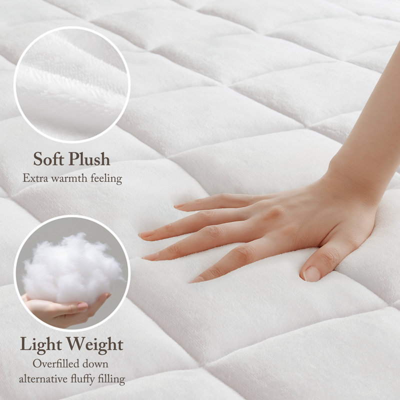 Cloud Soft White Overfilled Plush Waterproof Queen Mattress Pad, Queen