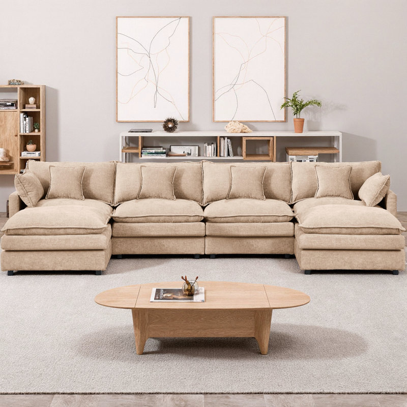 CloudHaven 130.7" U-Shaped Modular Sectional Sofa with 2 Movable Ottomans, 4-Seater Chenille Cloud Couch Set for Living Room, DIY Combination with High-Resiliency Memory Foam