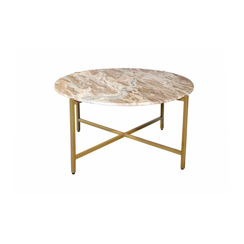 Coffee Table | Brown Marble Coffee Table with Golden Metal Frame (17" Height) | Space-Saving Modern Design | Perfect for Living Room, Lounge, Office & Home Decor