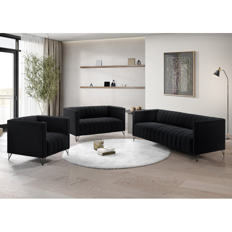 Chylee Square Arm Sofa, Black 