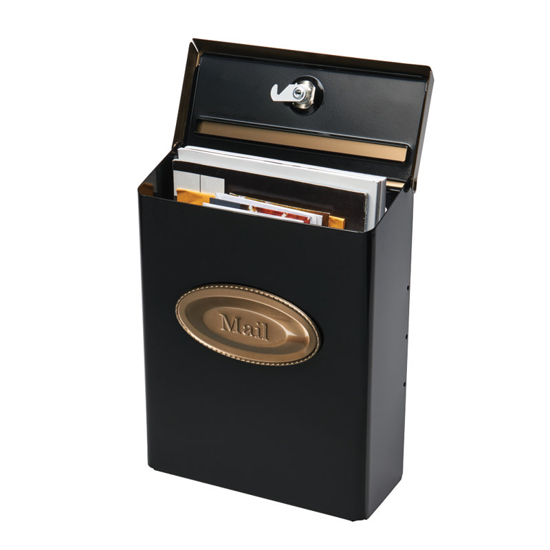 Designer Vertical Wall-Mount Locking Mailbox, Black and Brushed Bronze