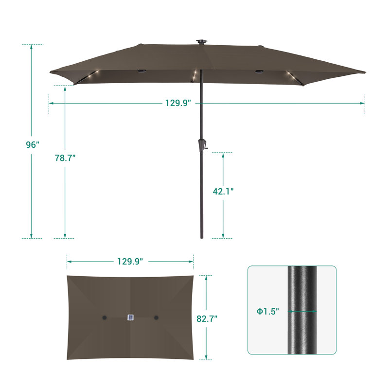 Parasol d'extérieur à DEL 11x7Ft, Taupe