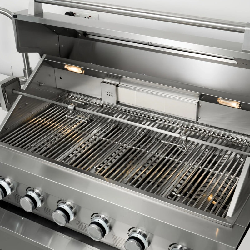 Îlot de cuisine extérieur modulaire 3 pièces VESTIVium - Barbecue au gaz à 6 brûleurs avec rôtissoire infrarouge arrière, module d'évier, réfrigérateur et ensemble de rangement, comptoir en quartz blanc, acier inoxydable (NG)