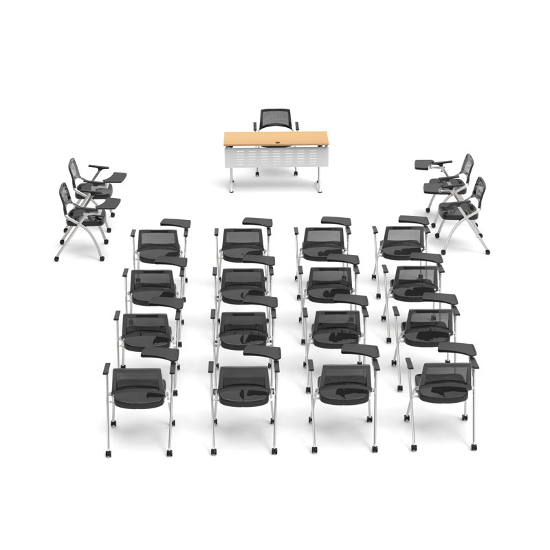 21 Person Flip Top 22'' L Modular Training Table and Chair Set with Casters and Modesty Panel