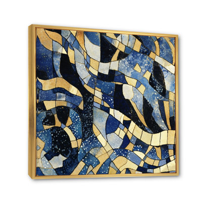 Motif abstrait bleu et doré encadré sur toile