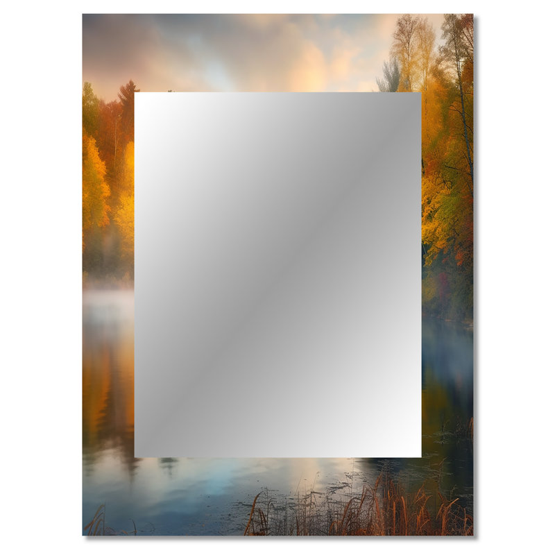 Misty Lake II - Forest Mirror, Country Decorative Wall Mirror, Printed Metal Art, 40" x 30"