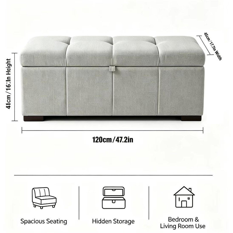 banc de chambre à coucher, 16.1 " H x 47.2 " L x 17.7 " D, Dark Grey, Dark Grey