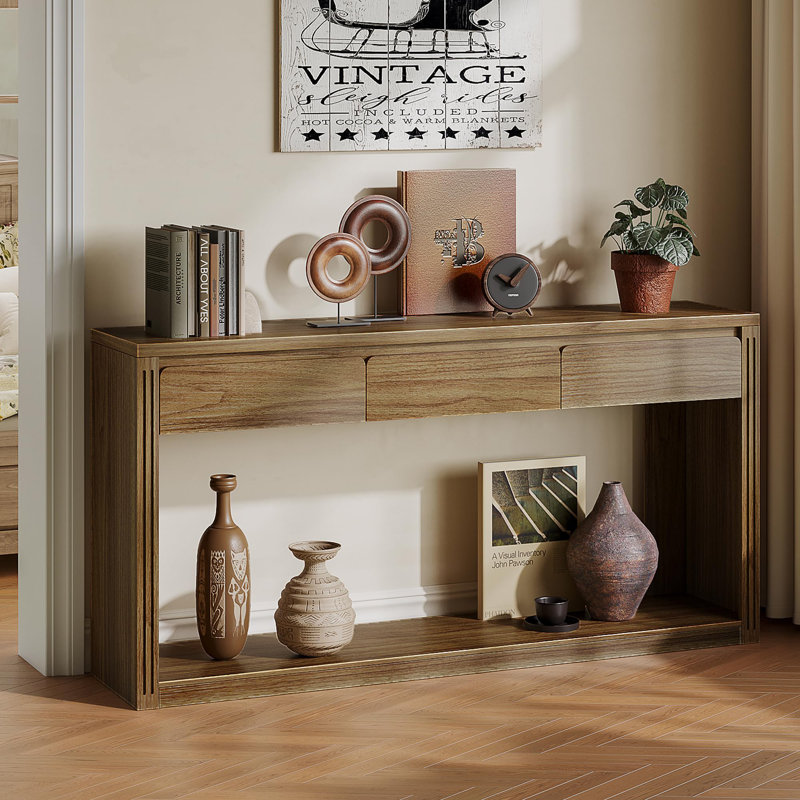 Console l 63 po à trois tiroirs, Bois brun foncé
