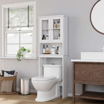 Armoire de rangement au-dessus de la toilette pour salle de bain, organisateur de rangement au-dessus de la toilette, économiseur d'espace avec portes en verre trempé,
