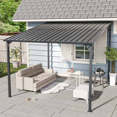 INMITOM Outdoor Pergola, 10' x 10' Outdoor Hardtop Gazebo Pergola for Yard, Large 10x10 Galvanized Steel Lean to Wall-Mounted carport
