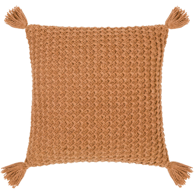 Makrome 100% Cotton Throw Square Pillow, Ivory, 18" x 18", Down