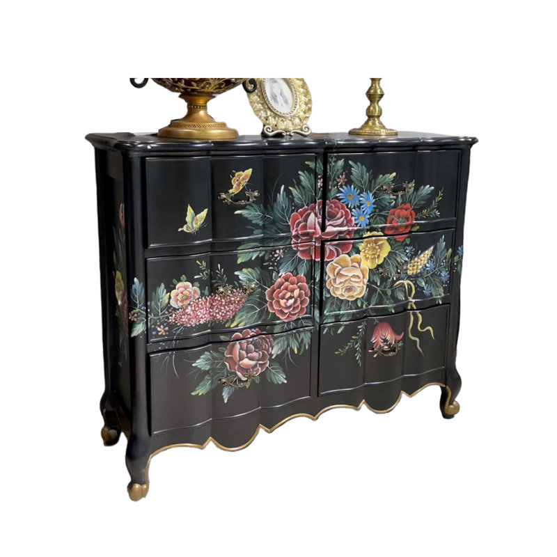 Commode d'appoint vintage à 6 tiroirs peinte à la main