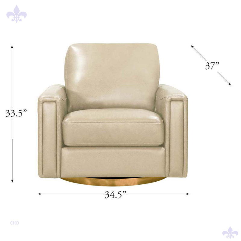 Russchelle Swivel Chair For Living Room, Ivory Genuine Leather