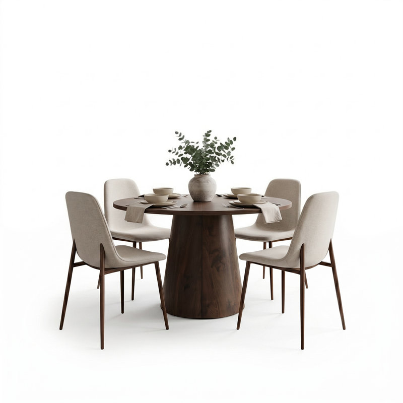 Ensemble de salle à manger à piédestal moderne avec chaises rembourrées de 47 à 83 po Modern, Beige