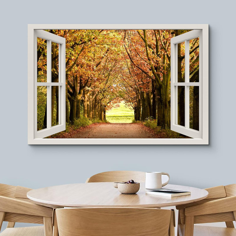 Automne, automne «Window View Orange Tree Autumn Forest Path Trail Nature Scenic Landscape» sur toile, H 24 po x l 36 po