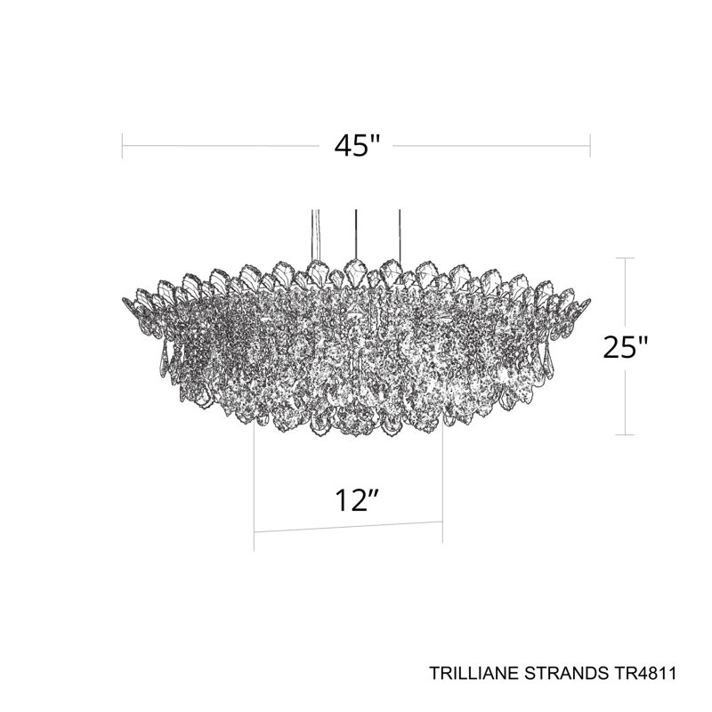 Trilliane Strands 8 Light 45in x 15in Pendant in Polished Stainless Steel with Clear Radiance Crystals, Czech
