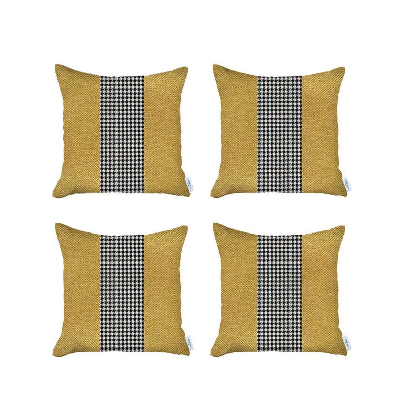 Ensemble de 4 housses de coussin pied-de-poule, Jaune / noir