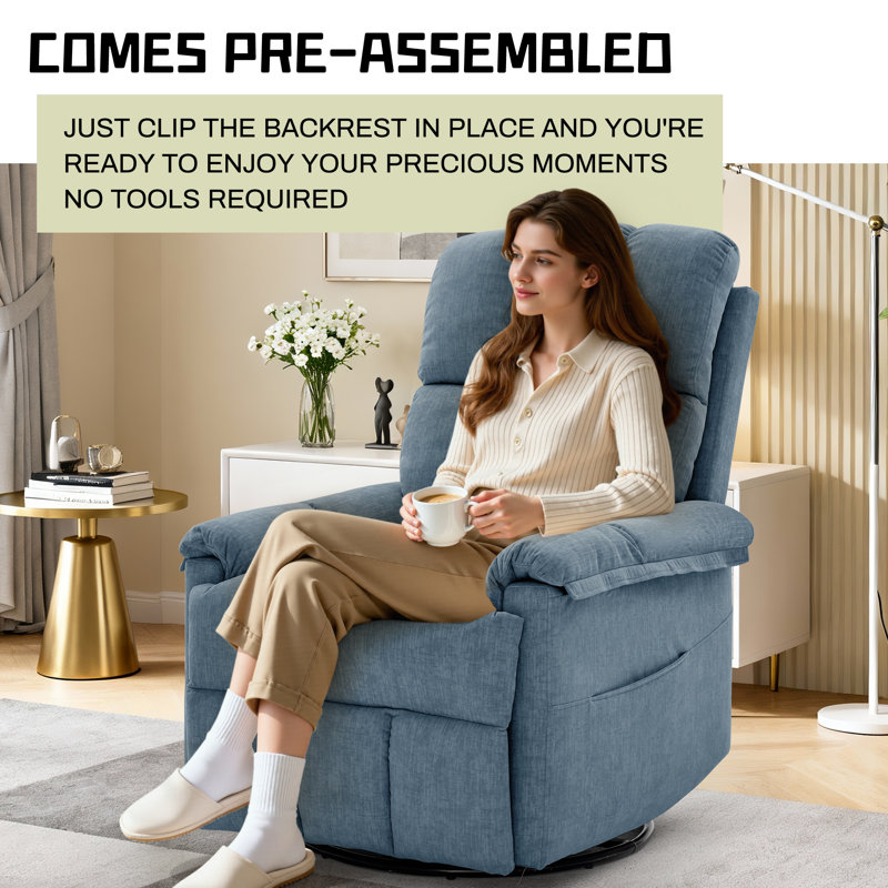 Recliner Chair,Rocker Recliners for Adults, Small Recliners for Small Spaces, Manual Recliner with Side Pockets for Living Room Bedroom