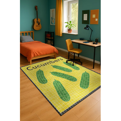 Tapis jaune tissé à envers lavable Mosso