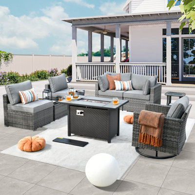 Aliva Wicker 5 - Person Patio Conversation Set with Cushions
