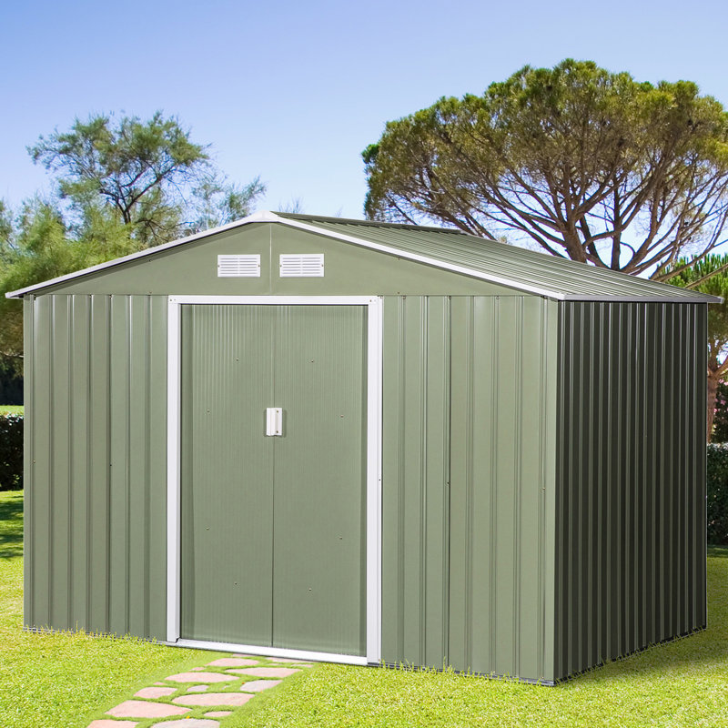 Remise de rangement extérieure L 9,1 pi x l 6,4 pi, pour accessoires de patio Remise 9 pi 6 pi - 2 portes coulissantes, 4 évents, cour arrière robuste, garage, outils pour la pelouse