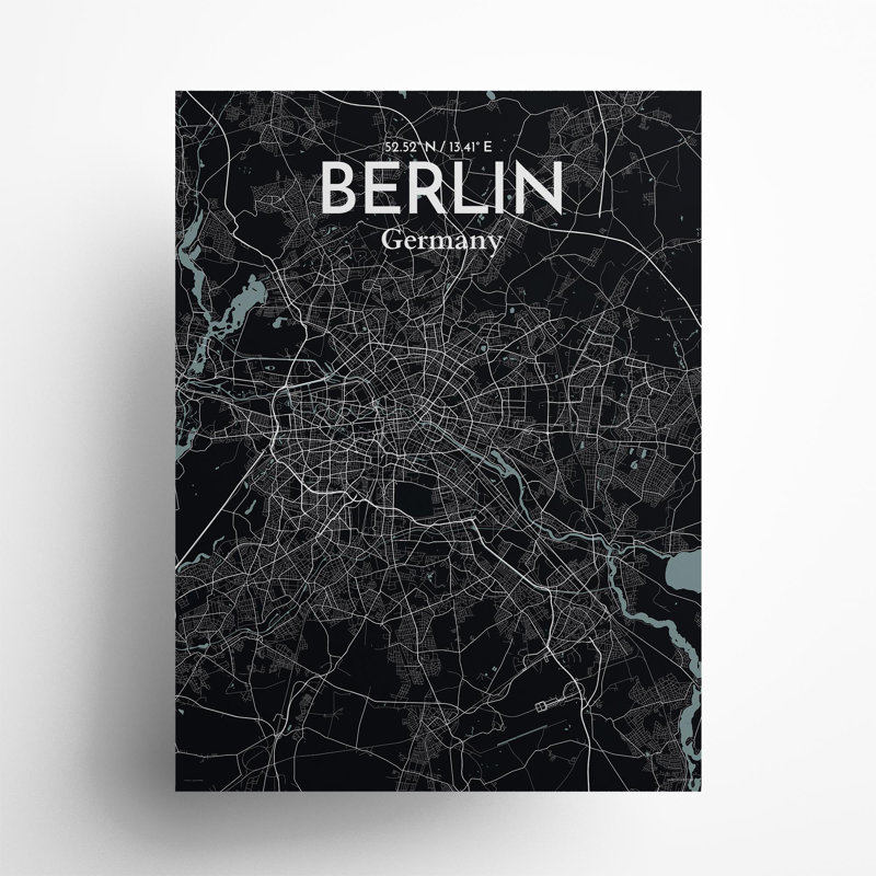 Berlin City Map In Midnight - No Frame Print, 24cm H x 18cm W x 0.05cm D