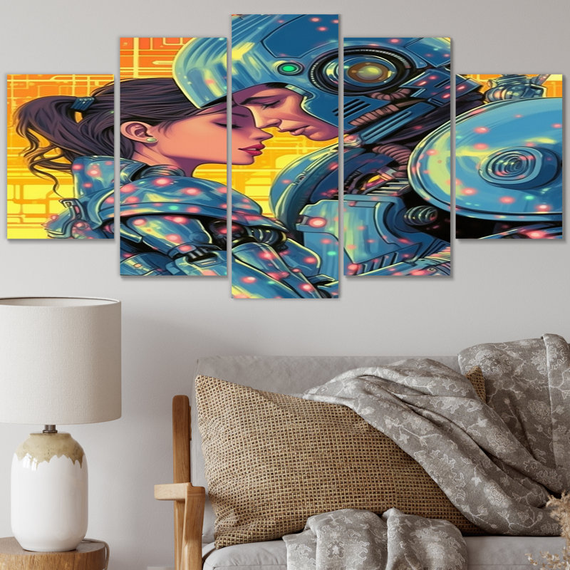Naquin - Robot, art mural sur toile - 5 panneaux