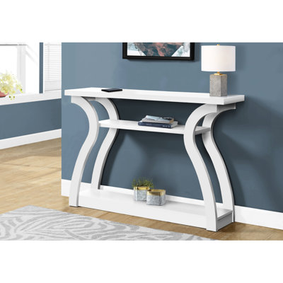 Console moderne moderne en stratifié blanc pour le couloir, le salon, la chambre à coucher - Table courbée avec rangement et chambre à coucher chic