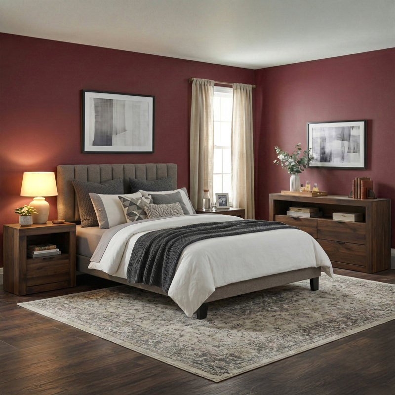 Hildebran 4-Piece Bedroom Set, 4 Pcs: Bed, 2 Nightstands, Dresser, Queen, Brown
