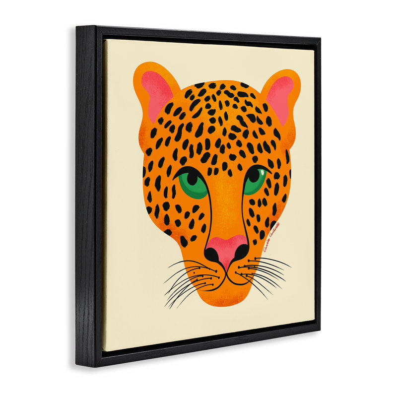 Cadre flottant Modern Leopard Wildlife Face, design par Carrie Cantwell, H 18 po x l 18 po, Cadre flottant noir de jais