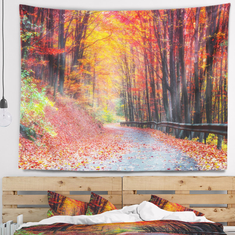 Route dans une magnifique tapisserie d'automne, H 32 po x l 39 po