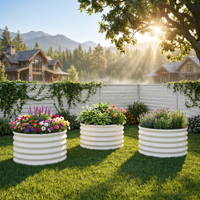 17" Tall Galvanized Module Metal Raised Garden Bed(3-Pack), 2x2 ft Round Metal Planter Box for Planting Plants Vegetables