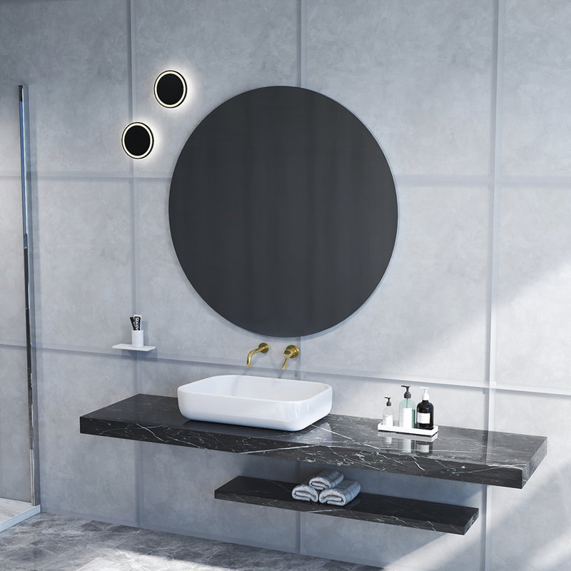 Miroir de salle de bain rond avec panneau blanc mat pour une réflexion claire et une mise en valeur de l'espace