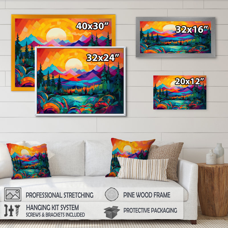 «Vibrant Sunset Shining Over Mountains II», art sur toile, H 16 po x l 32 po x P 1 po, Toile tendue