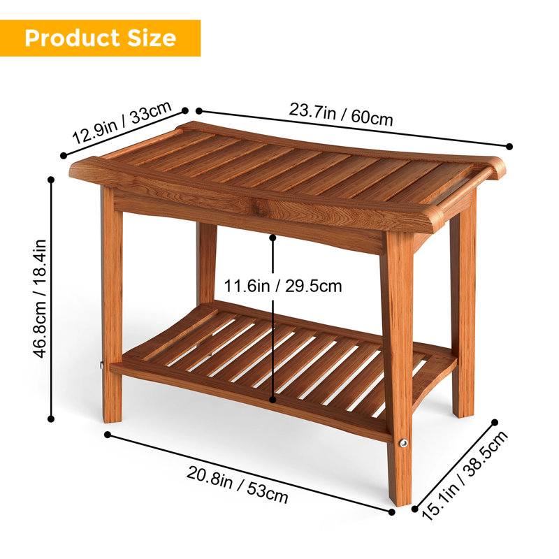 Shower Chair, Shower Bench Wood Water Proof Ergonomic Shower Stool With Storage Shelf For Bathroom Spa Brown, Walnut